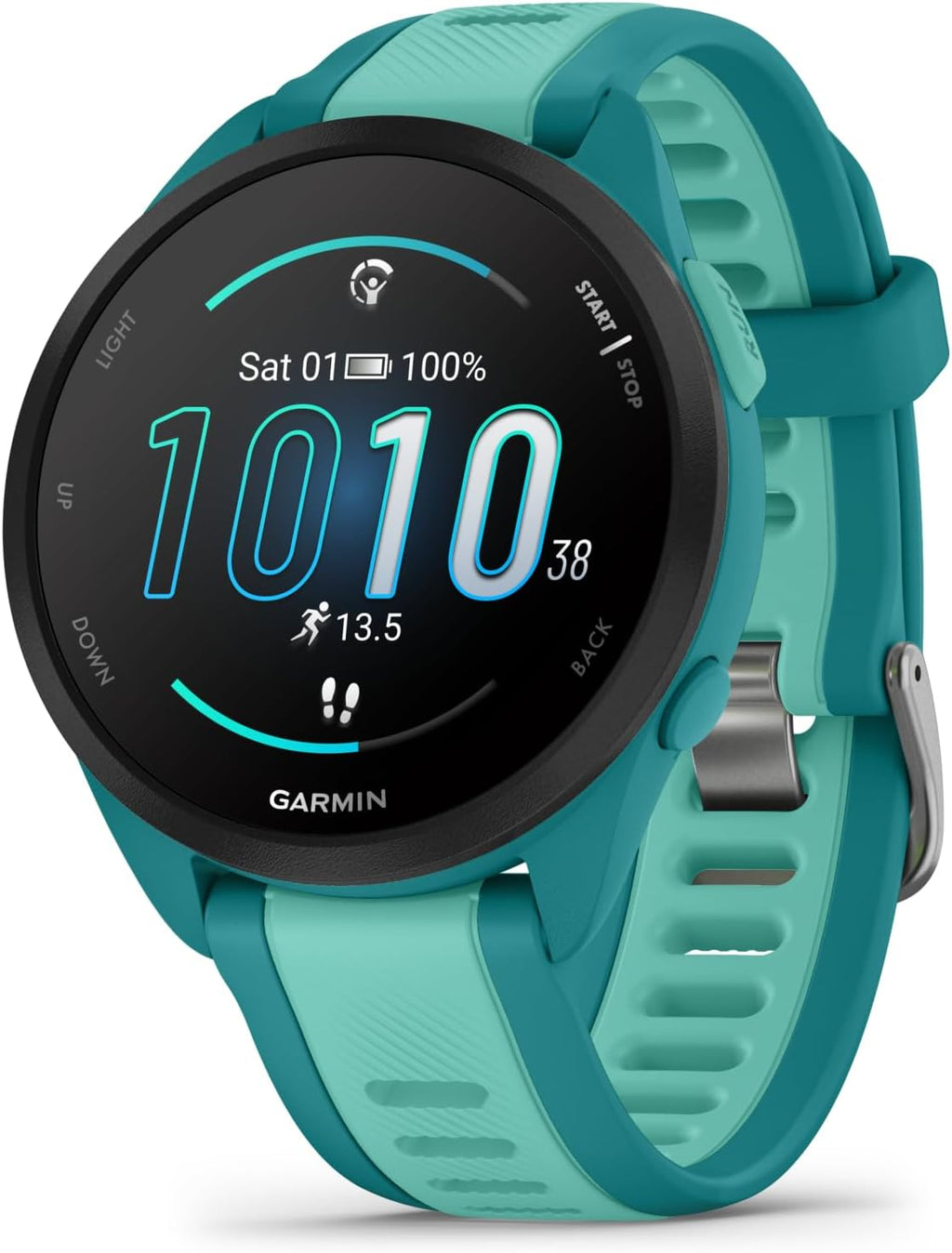 Garmin Forerunner 165 Music Running Smartwatch, Colorful AMOLED Touchscreen, Training Metrics and Recovery Insights Includes PowerPack and Adapters Bundle, Turquoise/Aqua