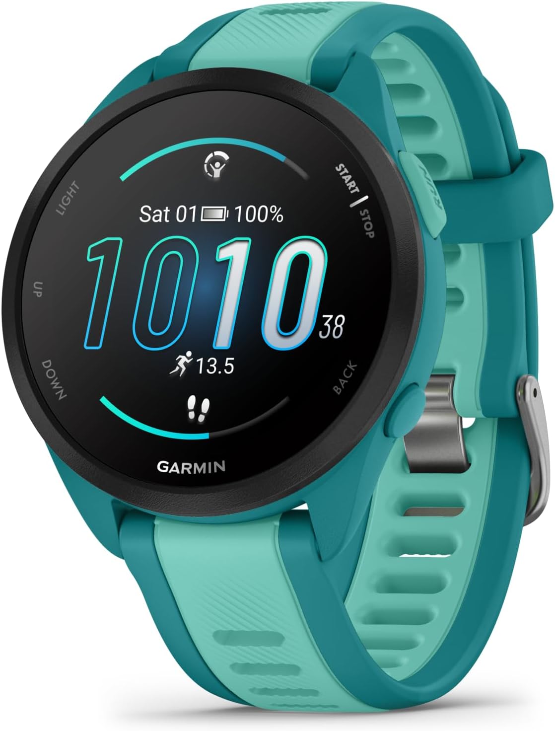 Garmin Forerunner 165 Music Running Smartwatch, Colorful AMOLED Touchscreen, Training Metrics and Recovery Insights Includes PowerPack and Adapters Bundle, Turquoise/Aqua