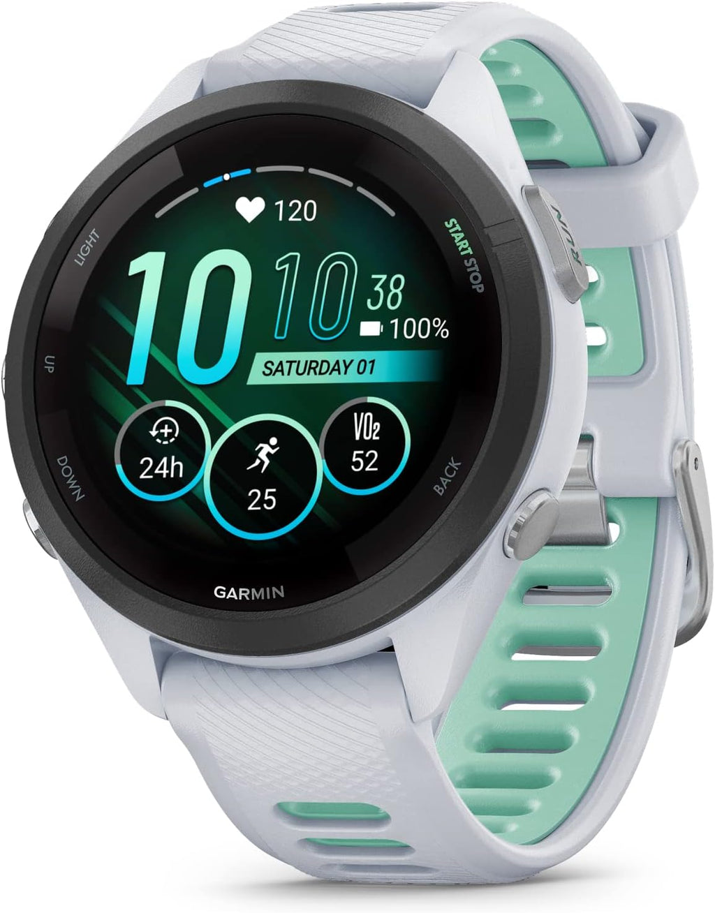 Garmin Forerunner 265S Music GPS Running 42 mm Smartwatch, Whitestone with AMOLED 1.1in Touchscreen Display White Earbuds Bundle, White +Wht EarBuds