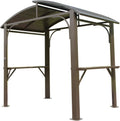 Hardtop Grill Gazebo 8x5FT, Outdoor BBQ Gazebo with Galvanized Steel Double Roof, Permanent Sun Shade Grill Canopy Shelter with 2 Side Shelves and Ceiling Hook for Patio Yard Garden (Brown)