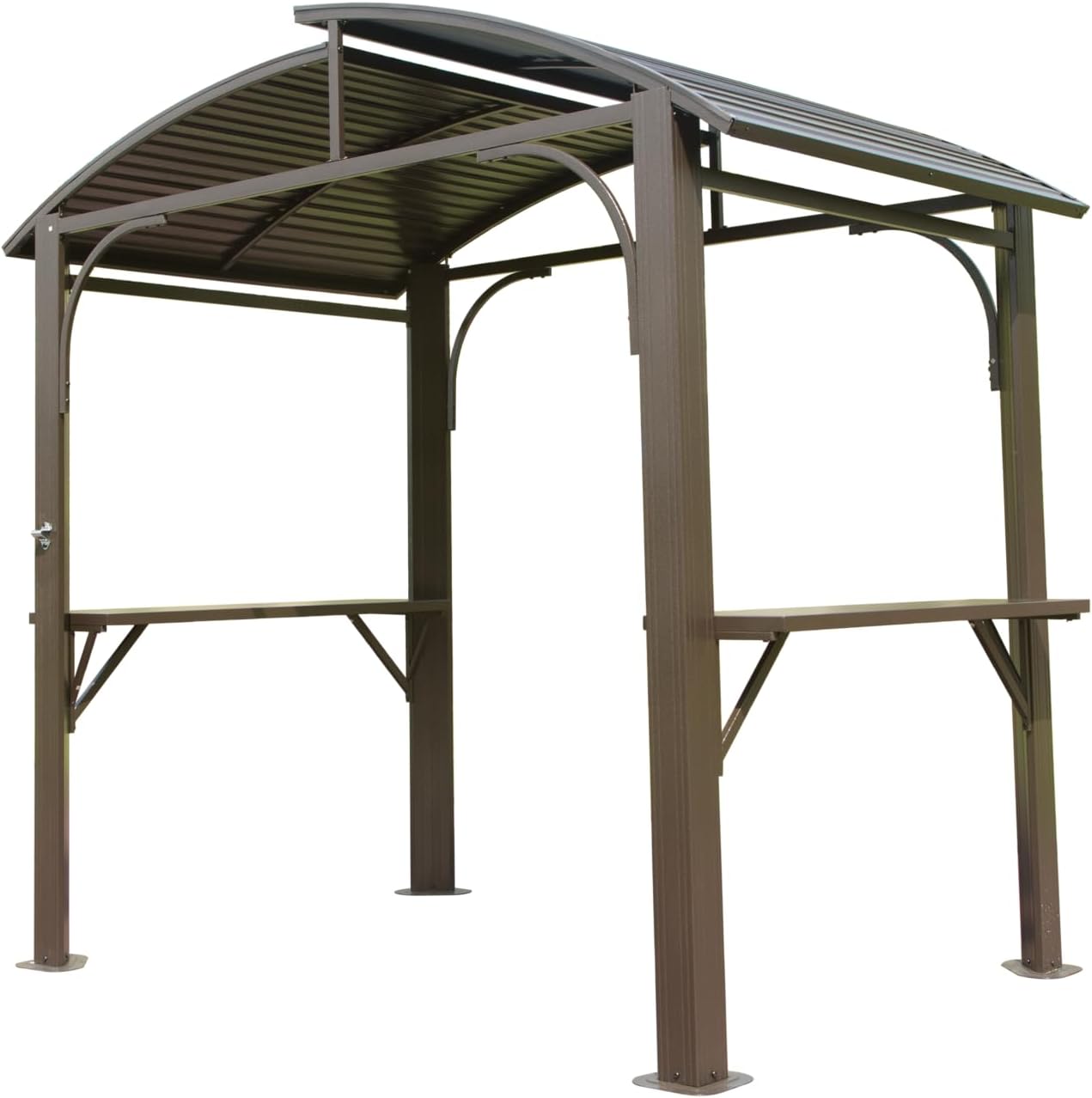 Hardtop Grill Gazebo 8x5FT, Outdoor BBQ Gazebo with Galvanized Steel Double Roof, Permanent Sun Shade Grill Canopy Shelter with 2 Side Shelves and Ceiling Hook for Patio Yard Garden (Brown)