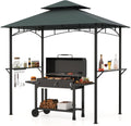 Tangkula 8x5 Ft Grill Gazebo, 2-Tier Barbecue Gazebo with 2 Shelves, 7 Hooks, Metal Frame, Outdoor Grill Canopy for Backyard Garden Poolside (Grey)