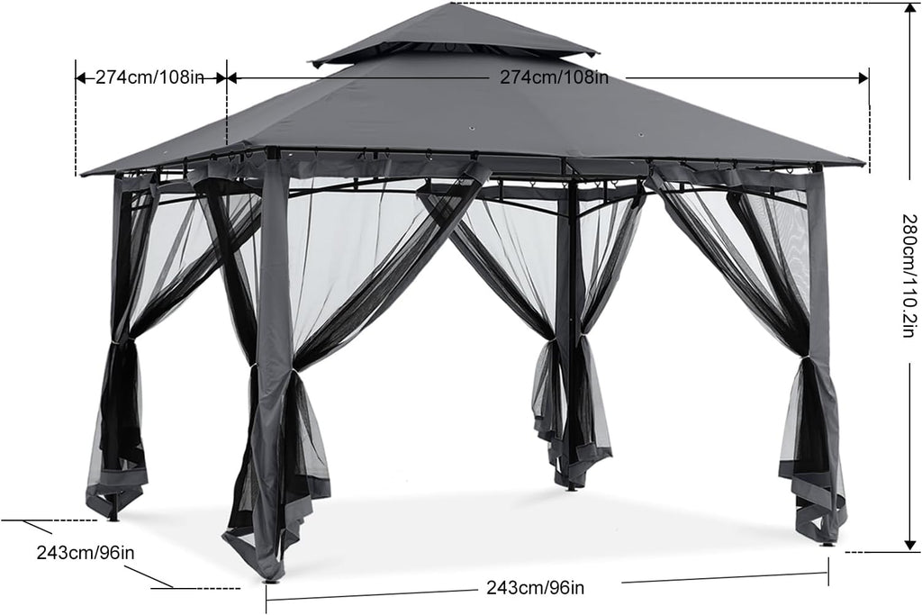 ABCCANOPY Gazebos for Patios 8x8 - Outdoor Steel Frame Gazebo with Mosquito Netting for Lawn Backyard Garden Deck (Dark Gray)