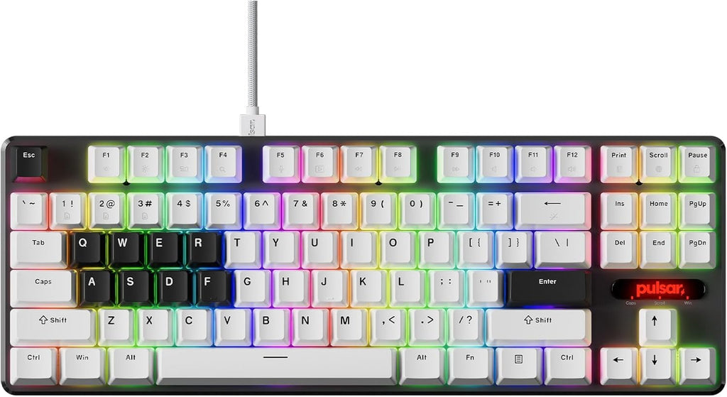 Pulsar PCMK 2 HE TKL Hall Effect Magnetic Gaming Keyboard, Rapid Trigger, Adjustable Actuation Magnetic Switch, 8k Polling, Ultra-Low Latency, RGB Lighting, Hot-Swap, Double Shot PBT Keycaps (White)