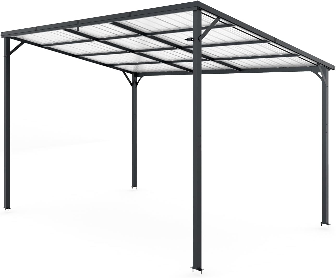 Patio Lean to Gazebo with Galvanized Steel Roof, 12x8 FT Outdoor Metal Wall-Mounted Pergola for Garden, Lawn, Poolside, Backyard Deck