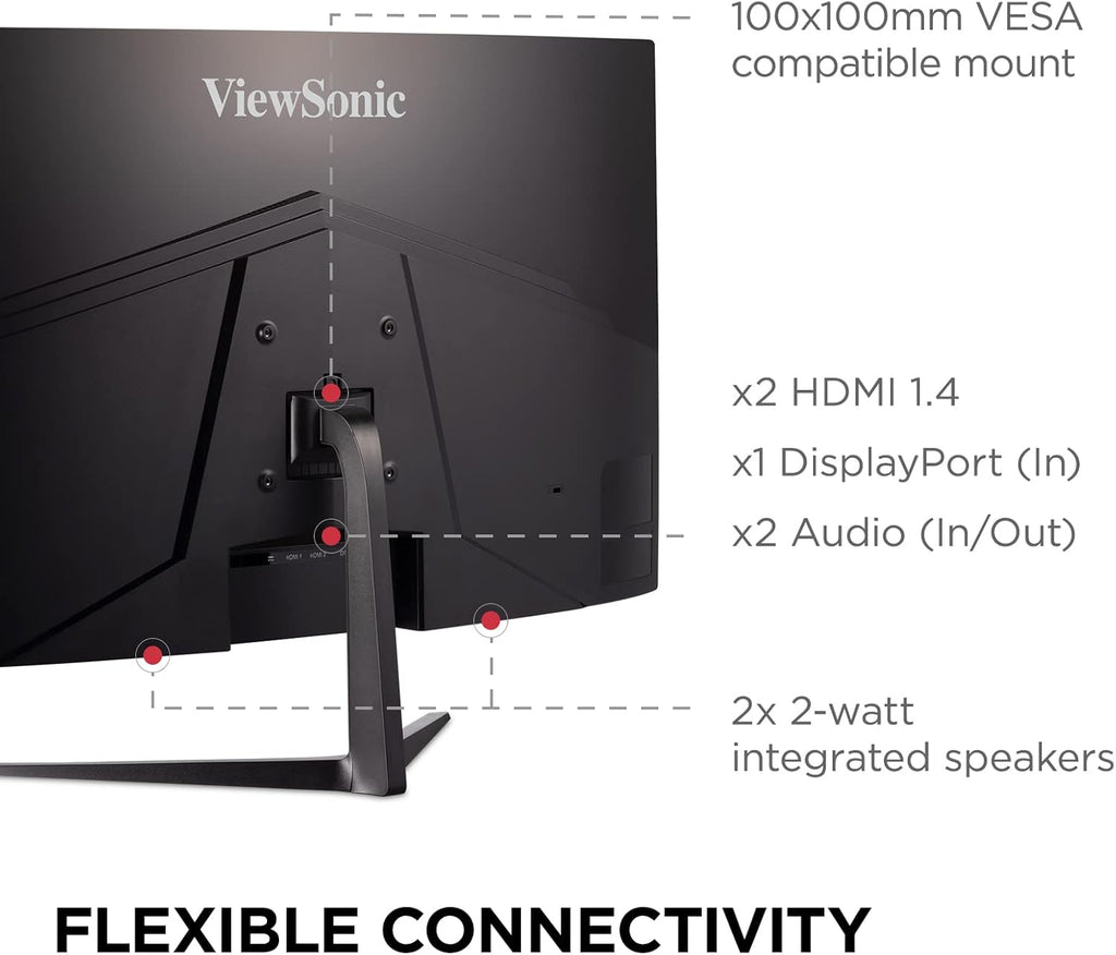 ViewSonic VX3218C-2K 32 Inch 1440p Curved Gaming Monitor, 180Hz and 1ms for Smooth Gameplay, FreeSync Premium and Eye Care Technology for Smooth Visuals, HDMI, and DisplayPort Inputs