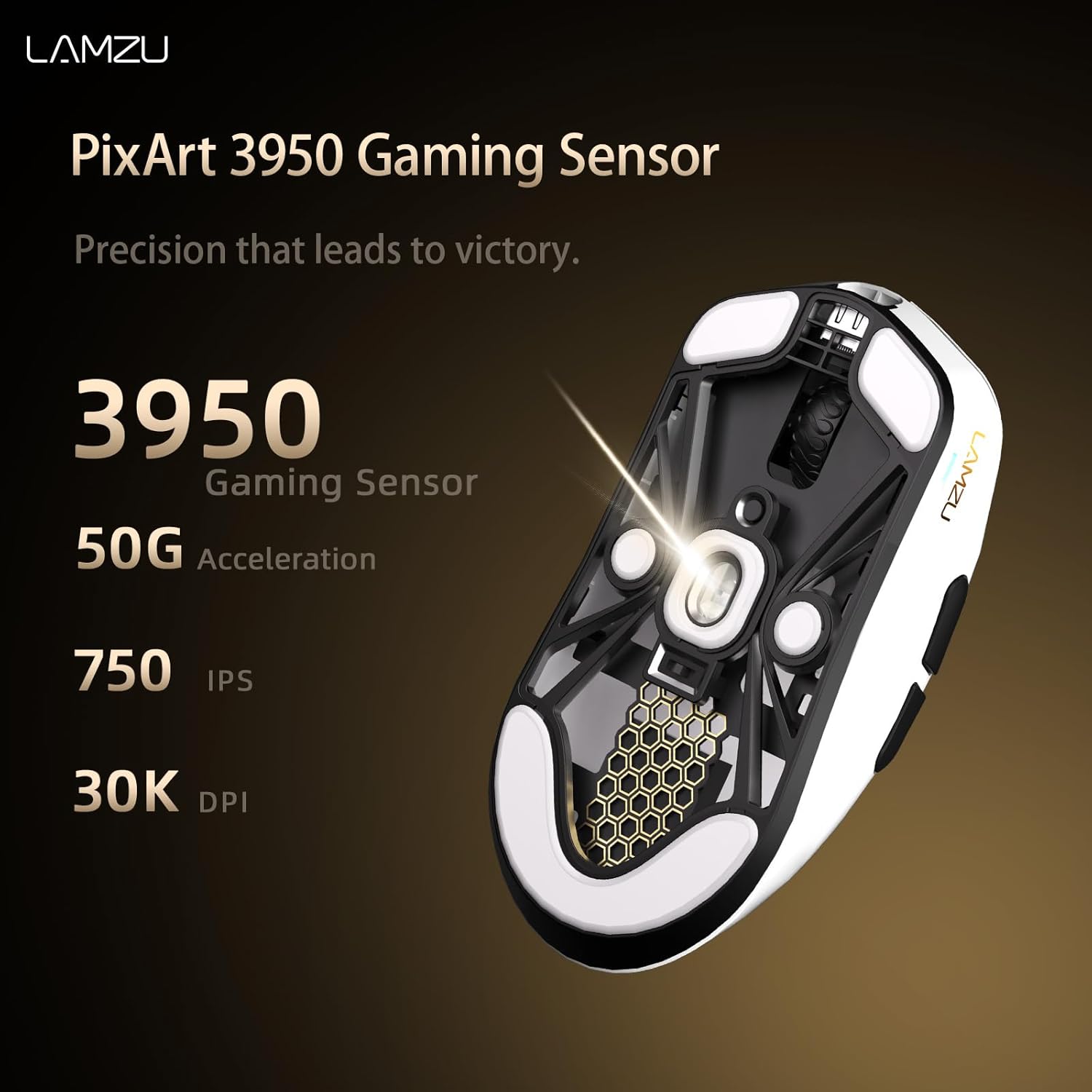 Lamzu Maya X Wireless Gaming Mouse, Ultra Lightweight 47g, Optical Switch, Maximum 30000 DPI, Symmetrical, MCU Nordic 52840, Dust-Proof Encoder, PAW3950 Sensor(Larger Maya) (White)