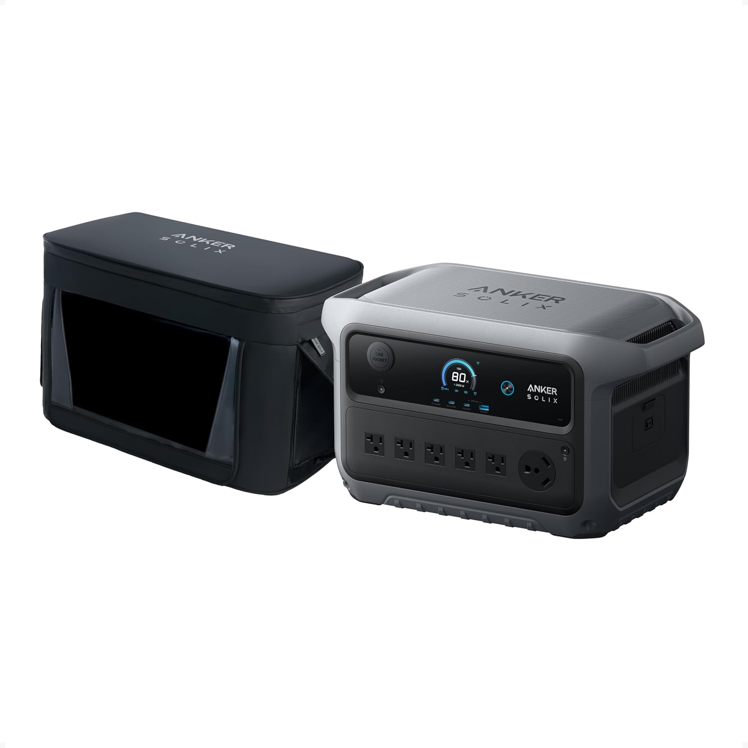 Anker SOLIX C2000 Gen 2 Portable Power Station with Water-Resistant Bag, 2,400W (Peak 4,000W) Solar Generator, Full Charge in 58 Min, 2048wh LiFePO4 Battery for Home Backup, Power Outages, and Camping