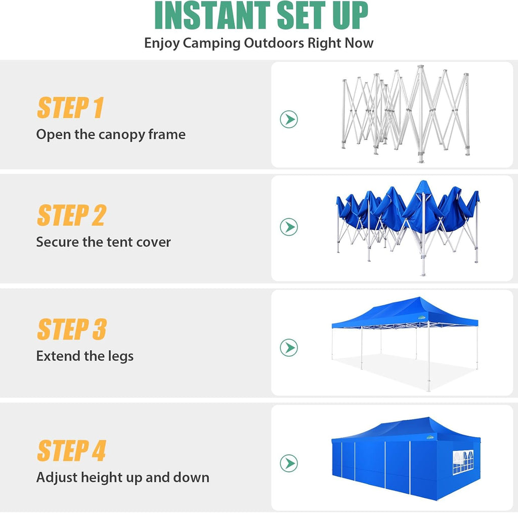 COBIZI 13x26 Heavy Duty Pop Up Canopy with 6 Sidewalls Party Tent Outdoor Wedding Large Event Tent with Roller Bag for Garden Lawn Waterproof UPF 50+ Easy Up, Blue (Framework Upgraded)