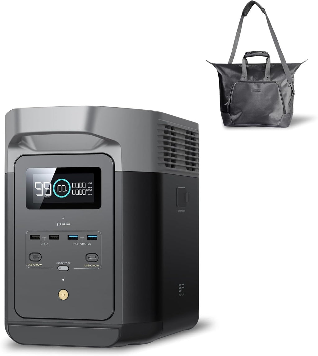 EF ECOFLOW Portable Power Station DELTA 2 with Waterproof Handbag, 1024Wh LiFePO4 Battery, 1800W AC/100W USB-C Output, Solar Generator(Solar Panel Optional) for Home Backup, Camping & RVs