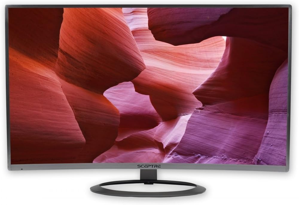 Sceptre C325W-1920R 32' 1800R Curved Monitor 1080P HDMI DisplayPort Ultra Thin Build-in Speakers, Metal Black