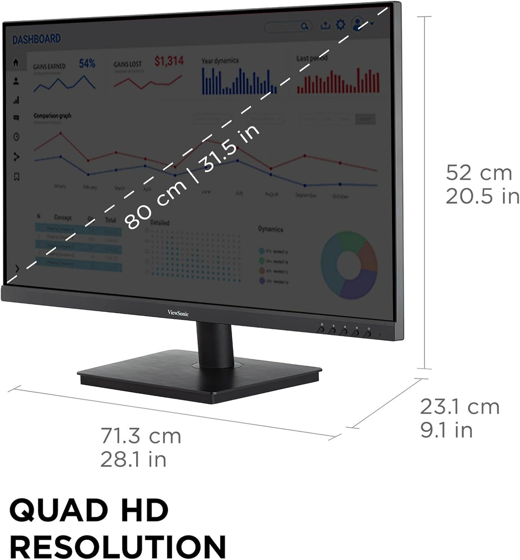 ViewSonic VS3225-2K 32 Inch 1440p Monitor, IPS Display for Productive Home and Office Spaces, Eye Care Technology, Variable Refresh Rate, HDMI, and DisplayPort Inputs