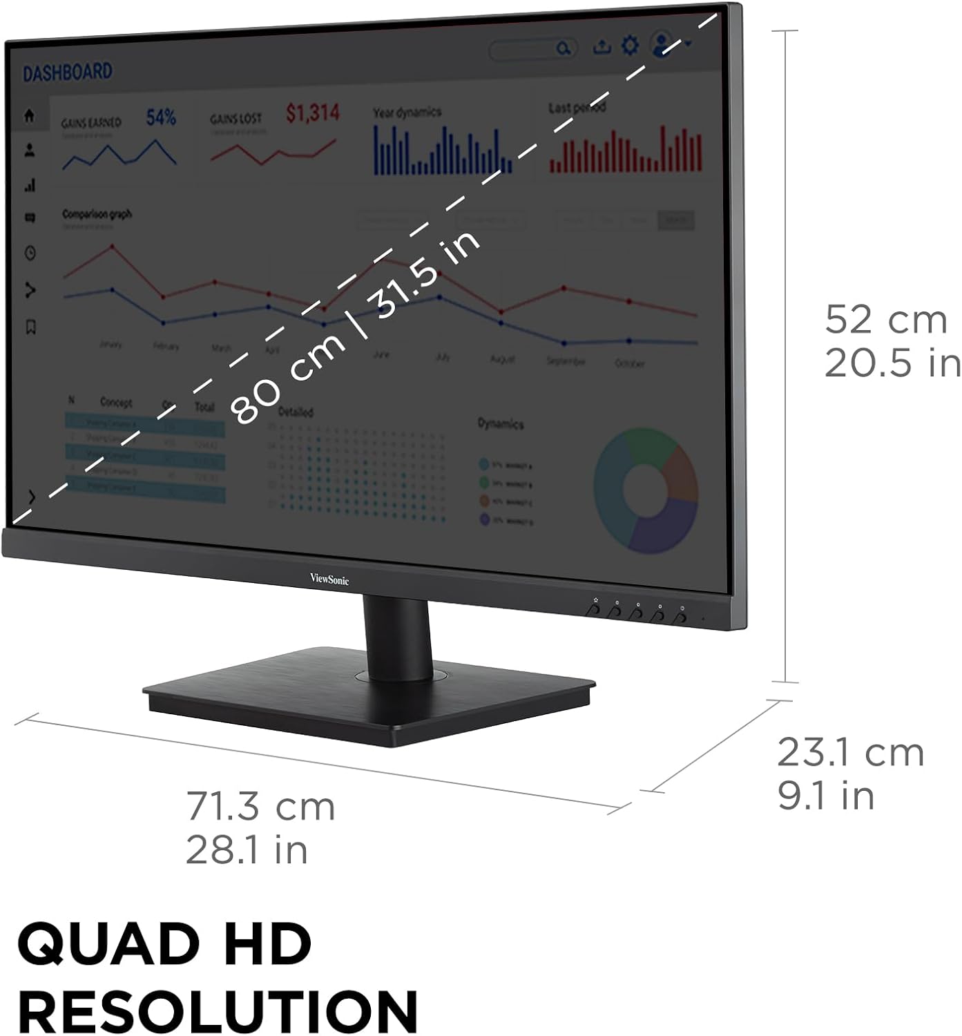 ViewSonic VS3225-2K 32 Inch 1440p Monitor, IPS Display for Productive Home and Office Spaces, Eye Care Technology, Variable Refresh Rate, HDMI, and DisplayPort Inputs