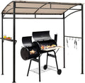 LDAILY Grill Gazebo, 7x4.4ft BBQ Canopy Shelter with Storage Shelf and Hooks, Heavy-Duty Steel Frame, Grill Pergola with Bottle Opener Notch, Small Gazebo for Backyard, Patio, Garden (Beige)