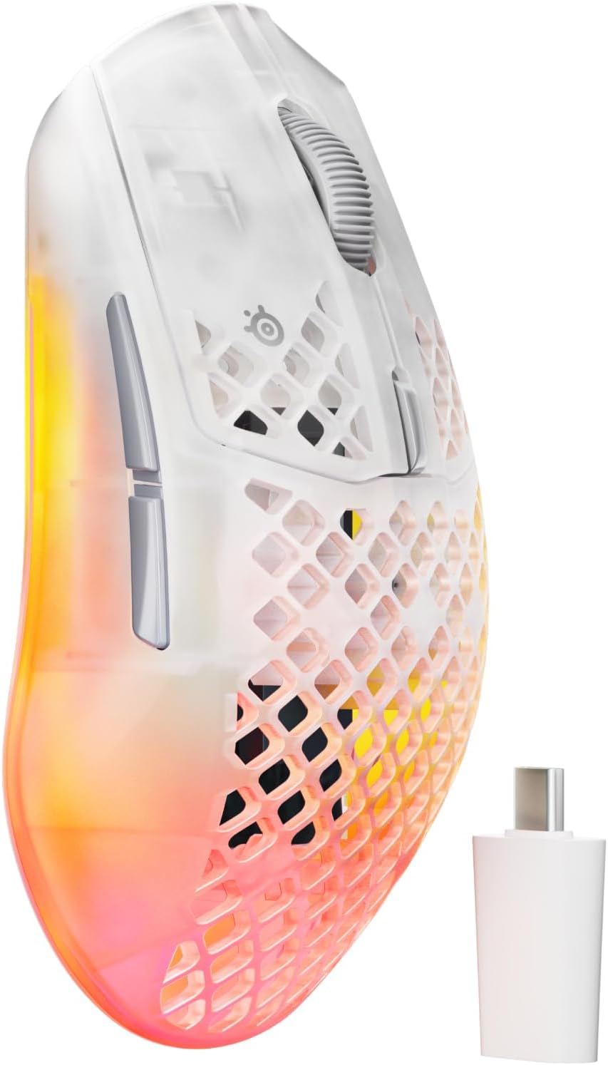 SteelSeries Aerox 3 Wireless Gen 2 - Super-Light 68g Gaming Mouse, 4K Polling, 26K DPI Optical Sensor, 200 Hour Battery, IP54 Water Resistant, 80m Click Durability, RGB, 100% PTFE Feet - Ghost