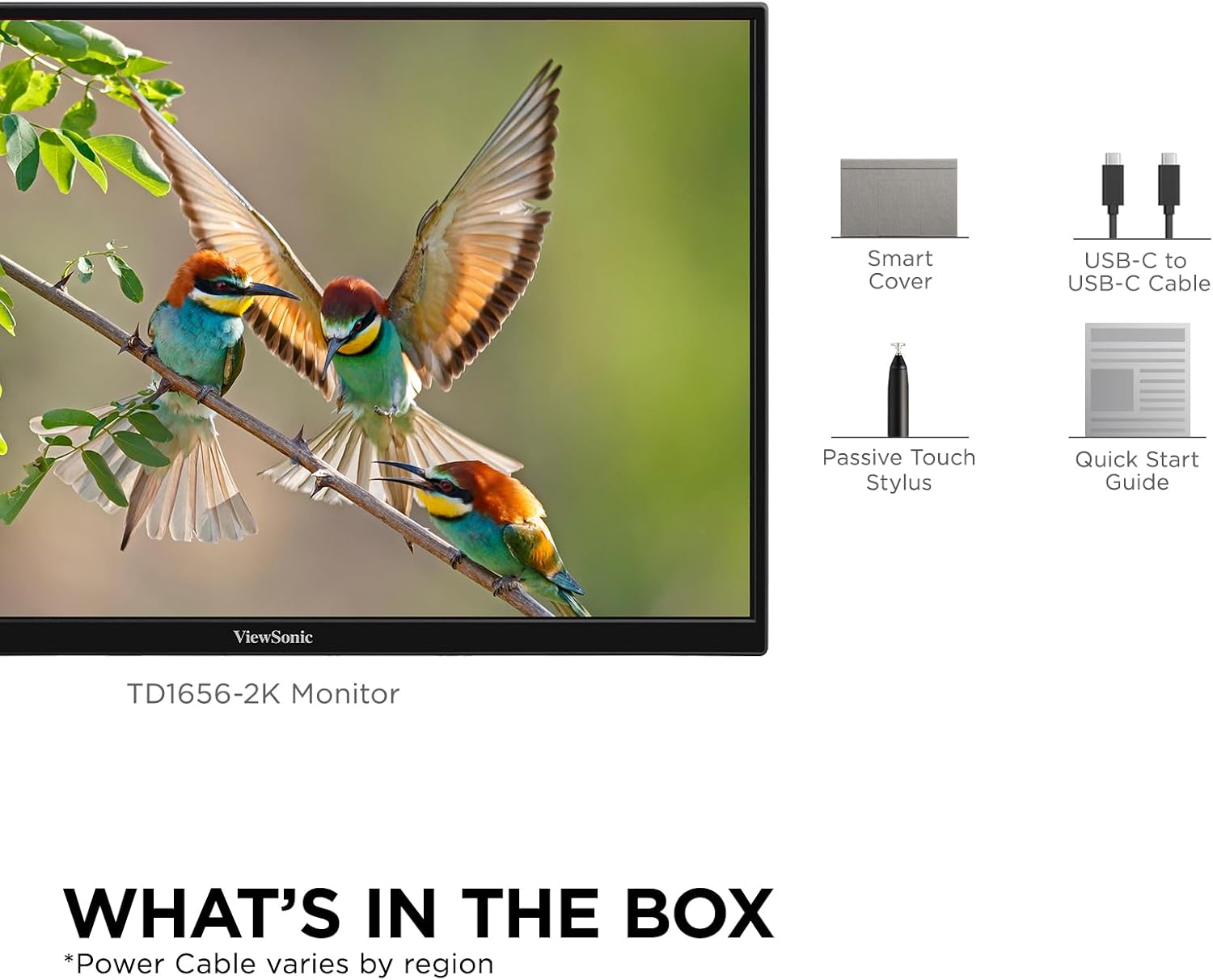 ViewSonic TD1656-2K 16 Inch 1600p Touchscreen Portable Monitor, WQXGA IPS Display for Interactive Workflows and Second Screen Productivity, Built-in Stand, 65W USB-C, mini HDMI, and Smart Cover