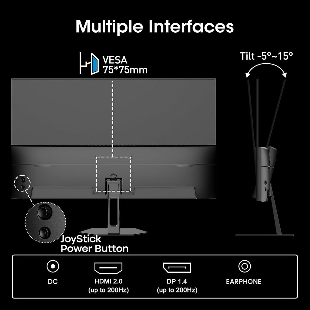 Amzfast 24 Inch Gaming Monitor 180Hz 200Hz FHD 1080p Computer Monitor, 1ms Adaptive Sync, 3000:1, 129% sRGB, HDR Display, Eye Care, VESA 75x75, Metal Stand, HDMI 2.0 | DP 1.4, AMZG24X1