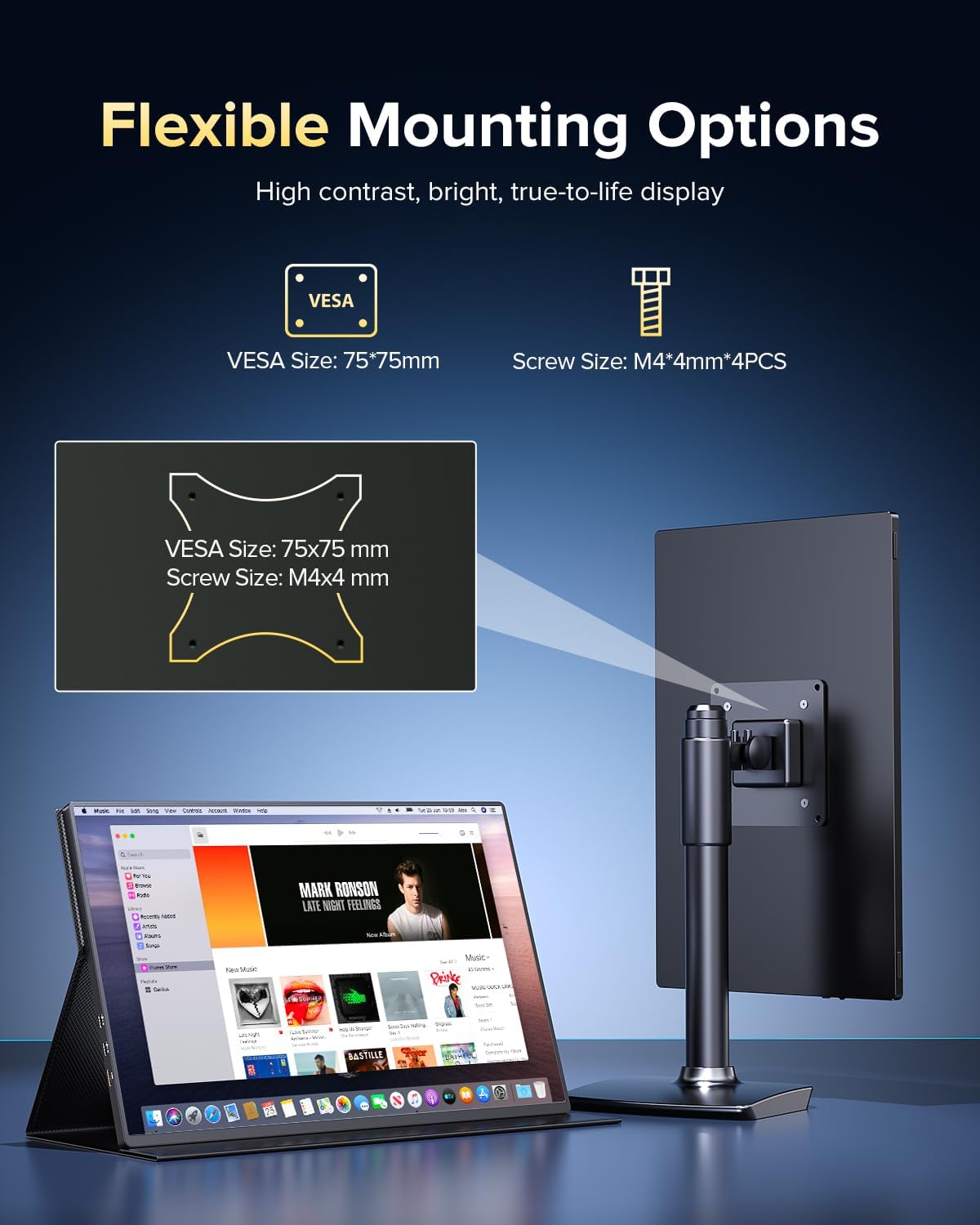 Portable Monitor 4K 1200 Nits, 16' Laptop Monitor, 3840*2400 UHD, 1MS FreeSync, 2000:1 Contrast, USB-C & MINI HDMI, VESA & Smart Case, Travel Second Screen for Computer, Mini PC, Game Consoles
