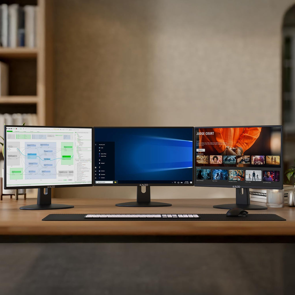 Kado Triple Monitor Setup - 3-Pack 22' 1920x1080 Computer Monitor 75Hz VESA Mount HDMI Office Gaming Hybrid Sim Racing Built-in Speakers (E22X Trio Series)
