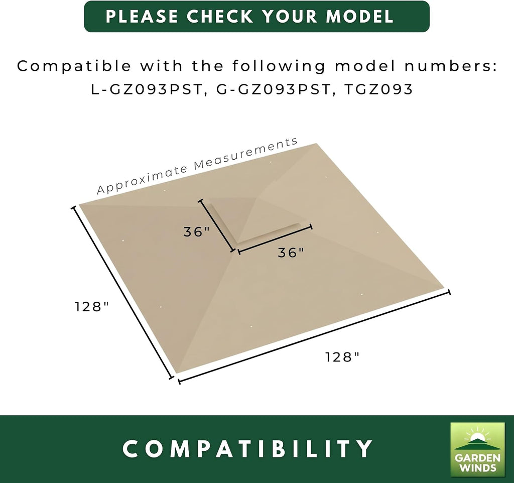 Garden Winds Reinforced Replacement Canopy Top Cover Compatible with The L-GZ093PST Summer Veranda 10' x 10' Gazebo - Classic Sand, Riplock 350