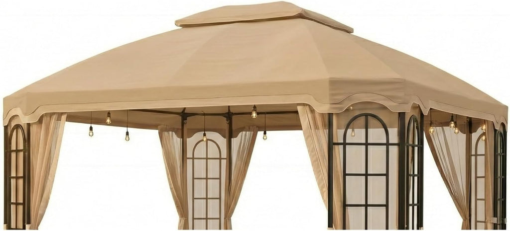 Garden Winds Durable 350 Replacement Canopy Top Compatible with Replacement Canopy for Terrace 10' x 12' Gazebo Models L-GZ454PST-C and A111010900 - Beige