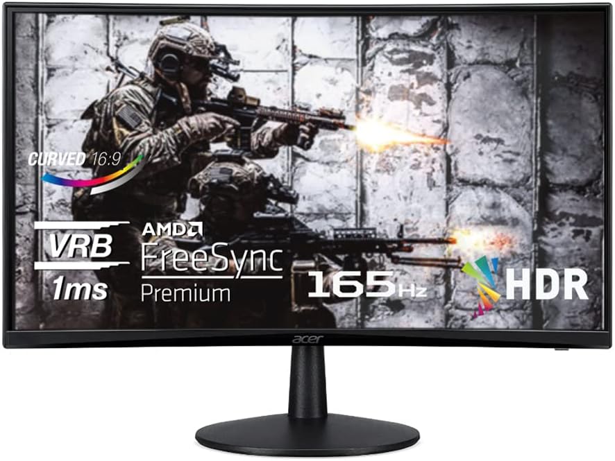 acer Nitro ED240Q Sbiip 23.6' Full HD 1920 x 1080 VA 1500R Curved Gaming Monitor | AMD FreeSync Premium | 165Hz Refresh Rate | 1ms (VRB) | ZeroFrame Design | 1 x Display Port 1.4 & 2 x HDMI 2.0 Ports