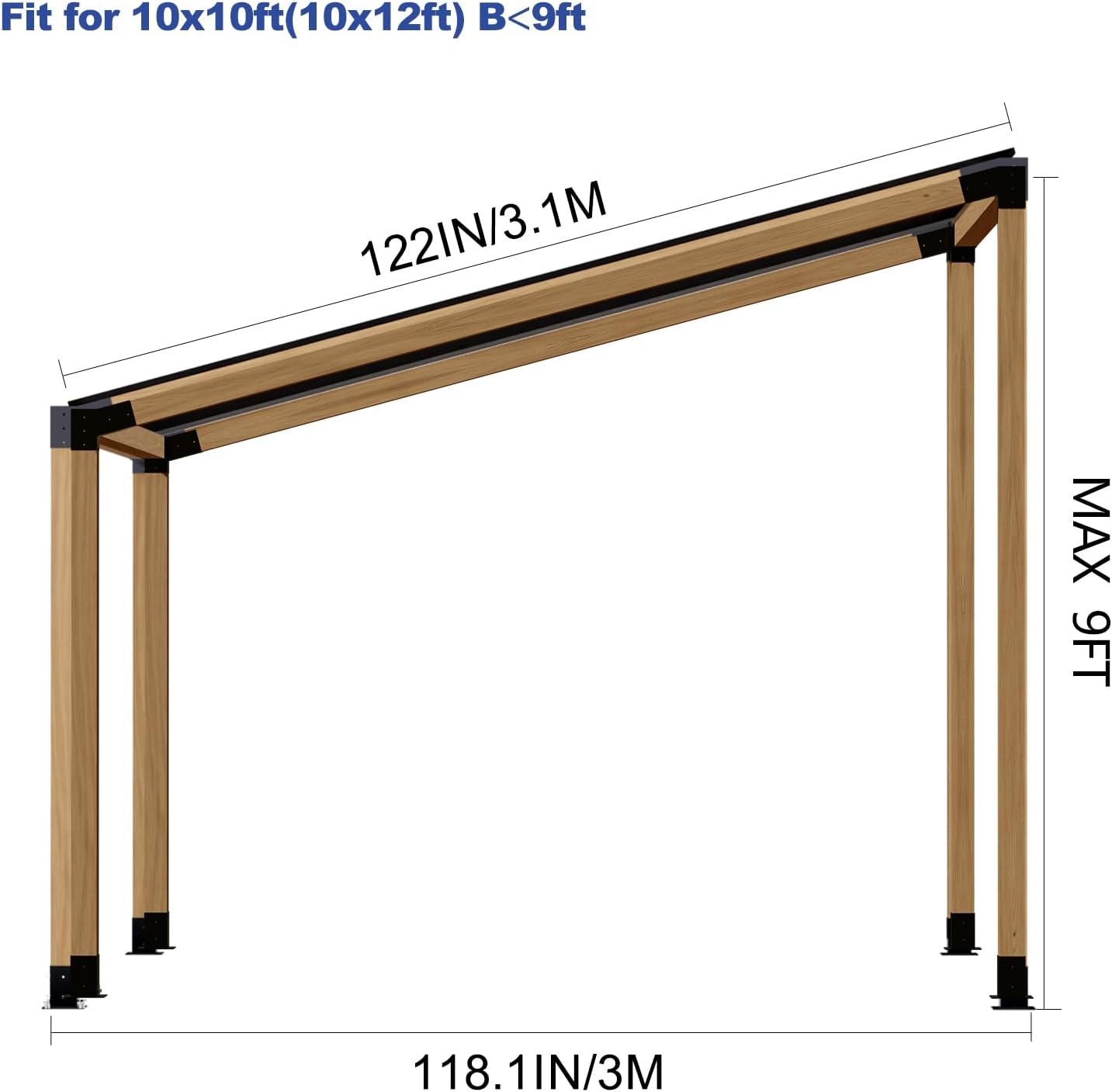Pergola Kit, Slanted Roof Pergola Bracket, 3-Way Brackets with Post Base Kit, Log Cabin Outdoor 4'x 4' (Actual 3.5' X 3.5') Lumber