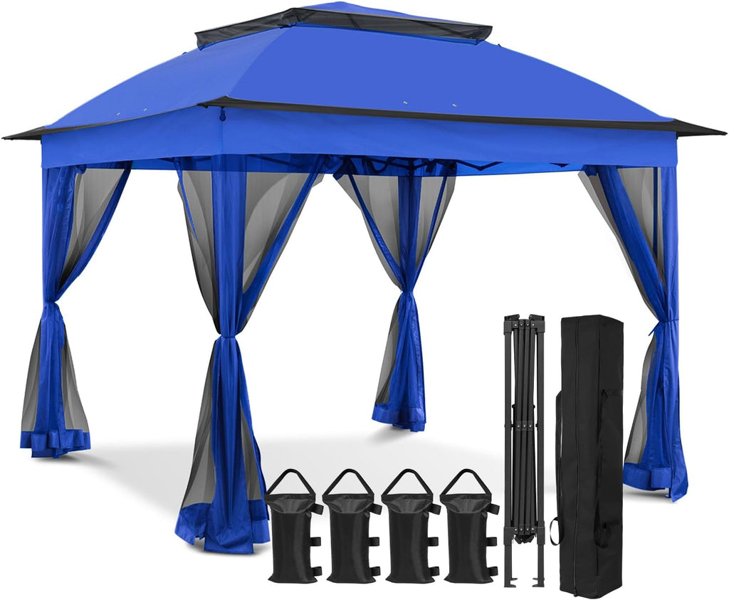 EAGLE PEAK 11x11 Pop Up Gazebo with Mesh Netting, Easy Up Screened Canopy for Patio and Backyard, Easy Set up Outdoor Gazebo (Blue)
