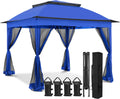 EAGLE PEAK 11x11 Pop Up Gazebo with Mesh Netting, Easy Up Screened Canopy for Patio and Backyard, Easy Set up Outdoor Gazebo (Blue)