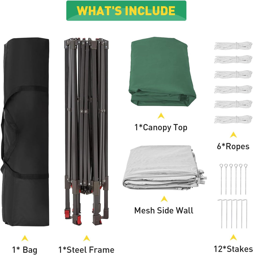 Pop-Up Gazebo 13 * 13 ft 6 Sided, Canopy Tent with Mesh Windows & Portable Carry Bag, Adjustable Tent Outdoor Pergola for Backyard & Patio Furniture (Green + Beige)