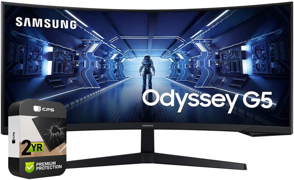 Samsung LC34G55TWW 34 inch Odyssey G55T WQHD 165Hz 1ms(MPRT) HDR Curved Gaming Monitor (Renewed) Bundle with 2 YR CPS Enhanced Protection Pack