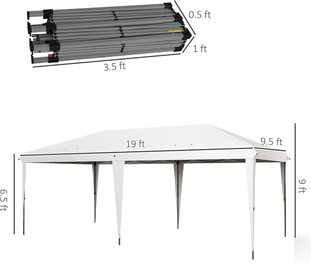 Outsunny 10' x 19.2' Pop Up Canopy Tent, Heavy Duty Tent for Parties, Outdoor Instant Gazebo Sun Shade Shelter with Carry Bag for Catering, Events, Wedding, Backyard BBQ, White