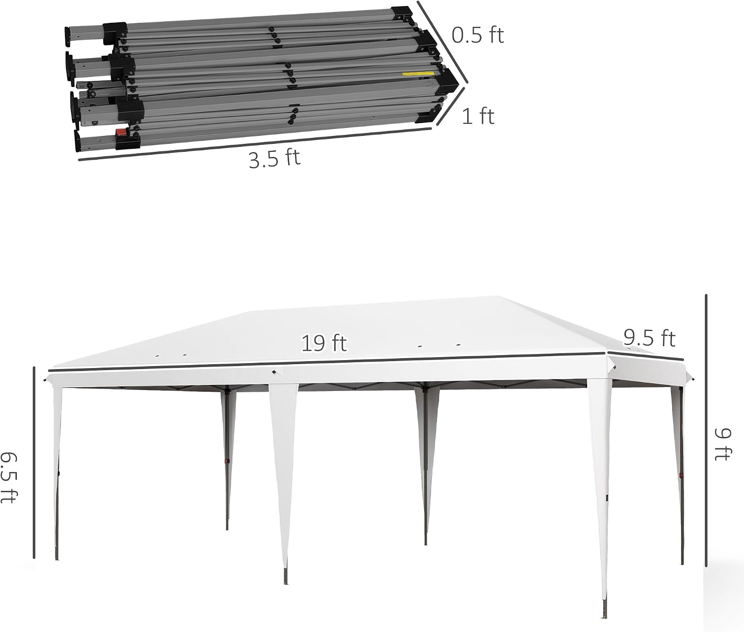 Outsunny 10' x 19.2' Pop Up Canopy Tent, Heavy Duty Tent for Parties, Outdoor Instant Gazebo Sun Shade Shelter with Carry Bag for Catering, Events, Wedding, Backyard BBQ, White