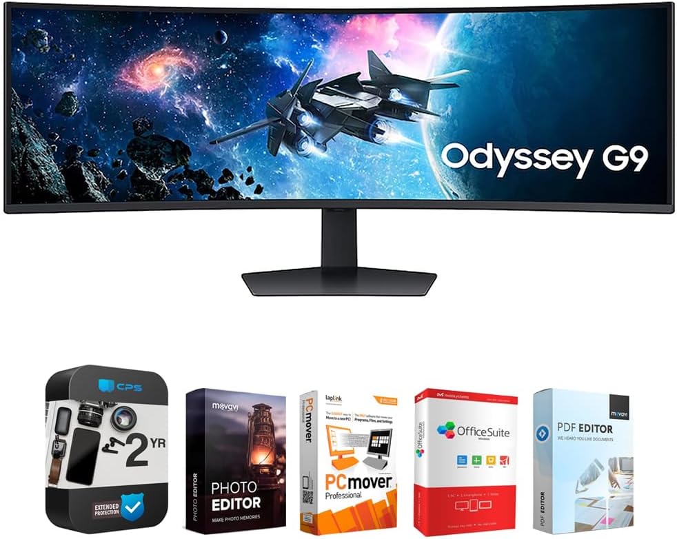 Samsung 49' Odyssey G9 G95C DQHD 240Hz DisplayHDR 1000 Curved Gaming Monitor Bundle with Tech Smart USA Elite Suite 18 Standard Editing Software Bundle + 1 Year CPS Enhanced Protection Pack