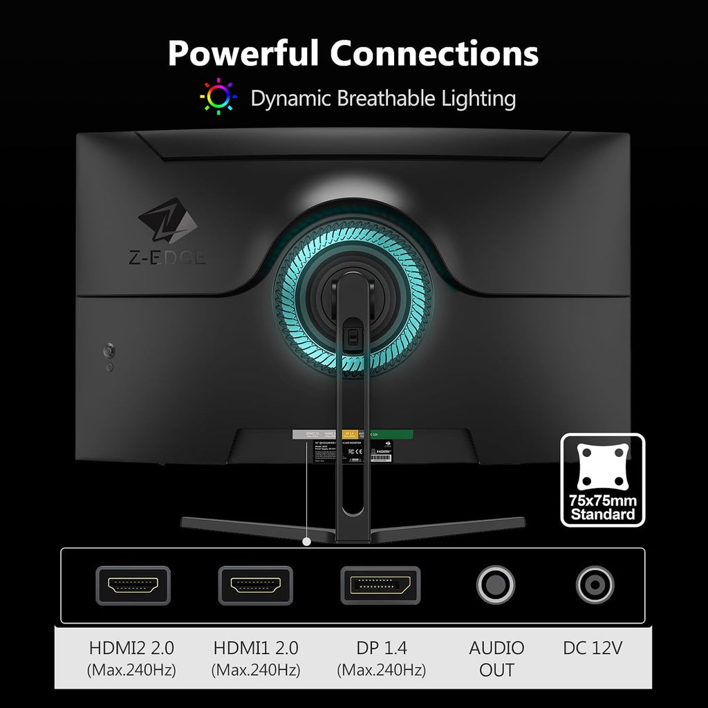 Z-Edge 32 inch Curved PC Gaming Monitor, FHD 1080P 240Hz Curved Monitor,1500R Computer Monitor, MPRT 1ms Monitor, FreeSync, Low Blue Light, UG32P 1X DP and 2X HDMI