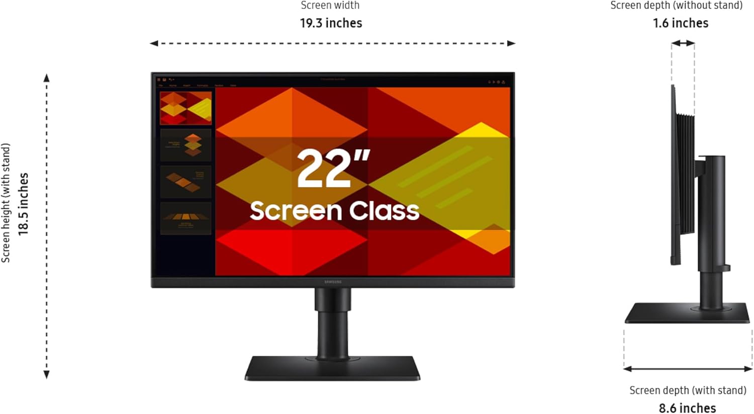 Samsung 22' (S40GD) Borderless Business Monitor with IPS Panel, 100Hz Refresh Rate, Eye Saver Mode, Ergonomic Design, Game Picture Mode, LS22D402GANXGO