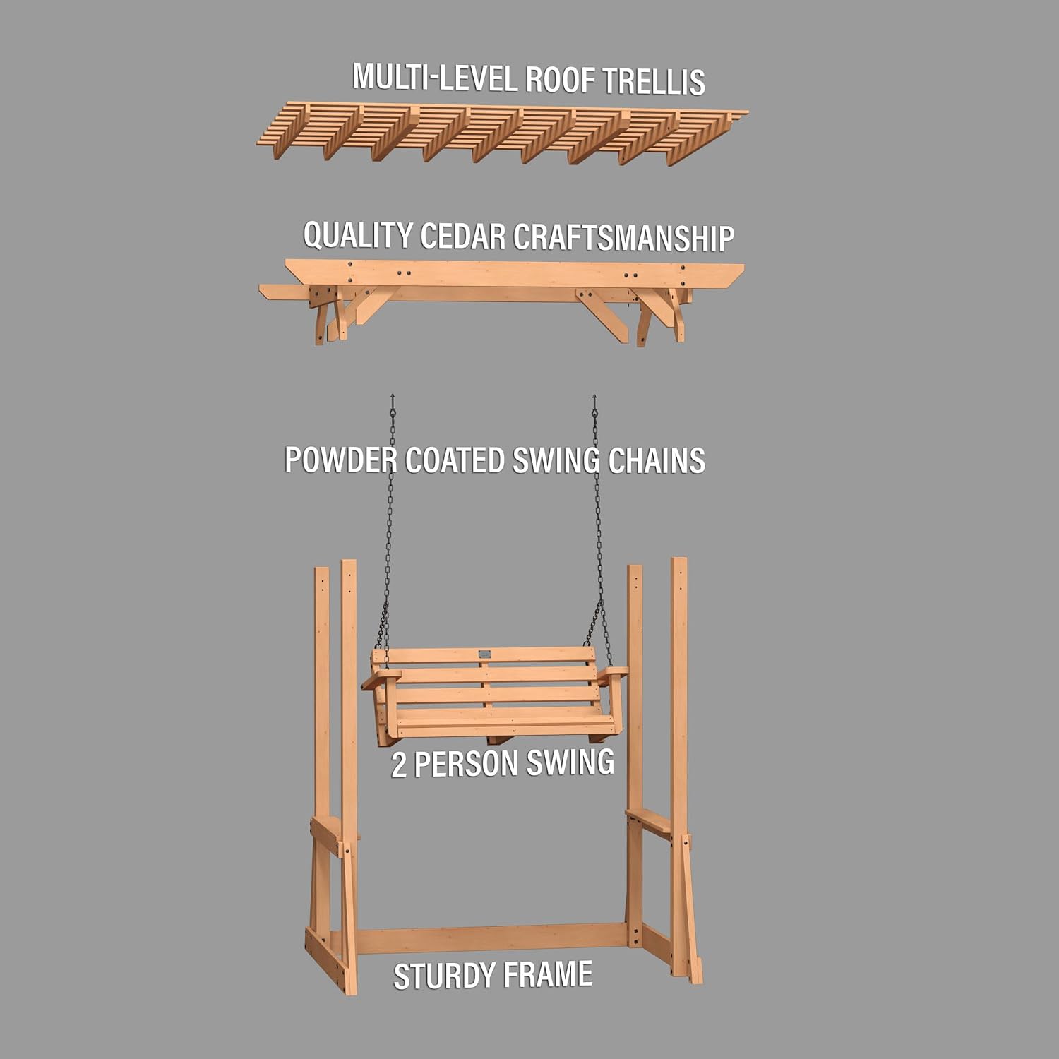 Backyard Discovery Callahan 8' x 5' Cedar Wood Outdoor Patio Pergola Swing Bench with Trellis, Two-Person Seating, Chains, Water Resistance, 600 Lb Weight Capacity for Porch, Patio, Deck, Garden