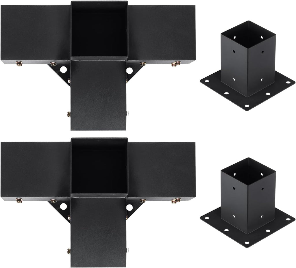 VEVOR Pergola Bracket Kit, 4x4 Inch (Inner Size 3.5x3.5), 2 Pcs 4-Way Heavy Duty Corner Bracket Woodworks DIY Post Base Kit, Easy Installation Wooden Beams for Gazebos, Patio Pergolas, Log Cabin