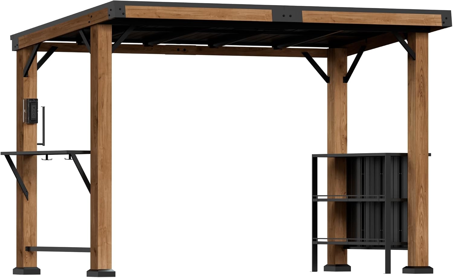 Modern Shade Grill Gazebo 6' X 12', Cedar Wood Gazebo with USB and USB-C connectors, Patio Pavilion Featuring Dual Bar Tops & Shelves, Galvanized Steel Roof for Patio and Garden Use