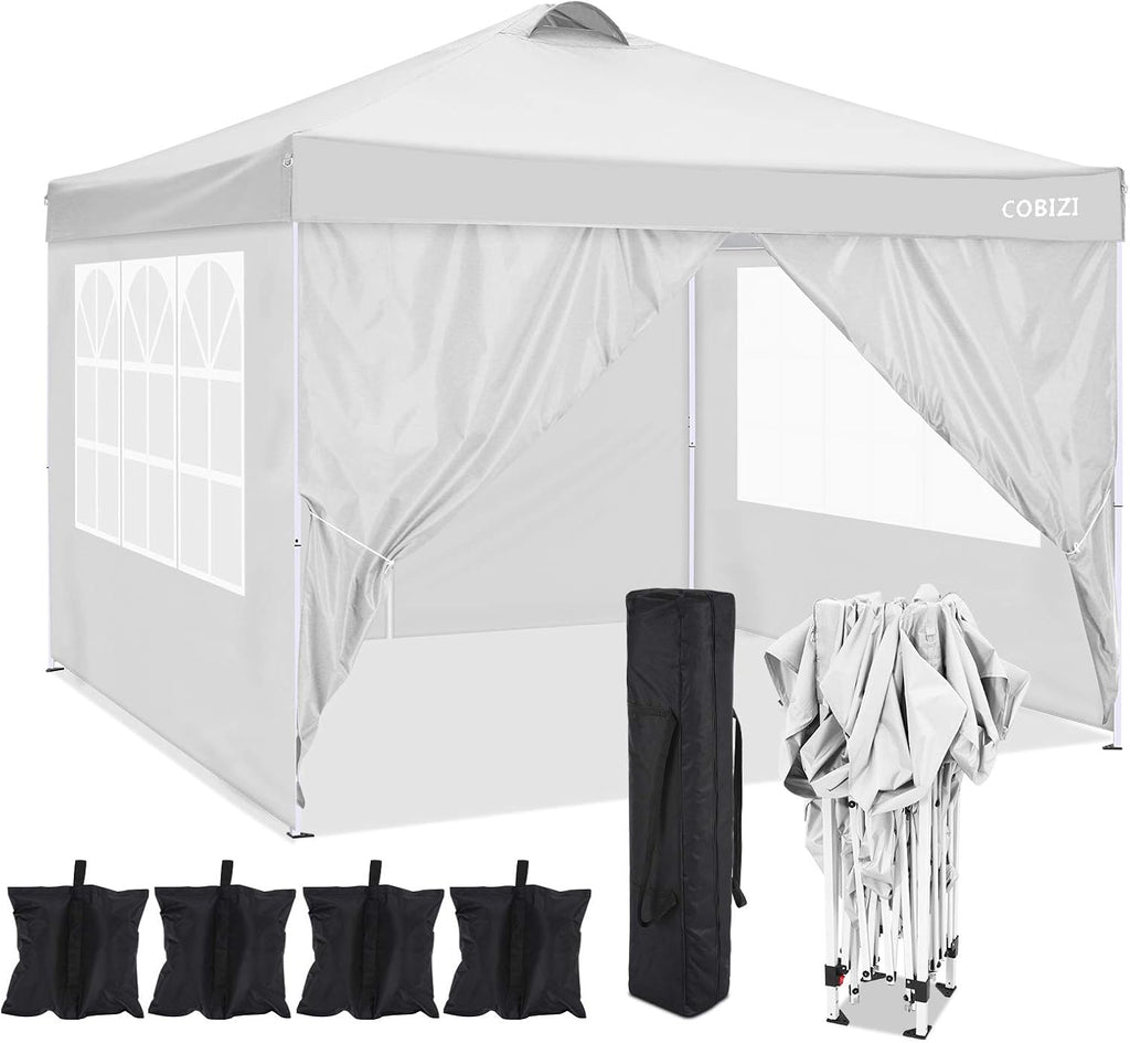 COBlZI 8x8 Ez Pop Up Canopy Tent with 4 Sidewalls Commercial Instant Gazebo Tents for Parties,Waterproof Adjustable Outdoor Patio 8x8 Backyard Canopy Party Tent with 4 Sand Bags,8 Stakes