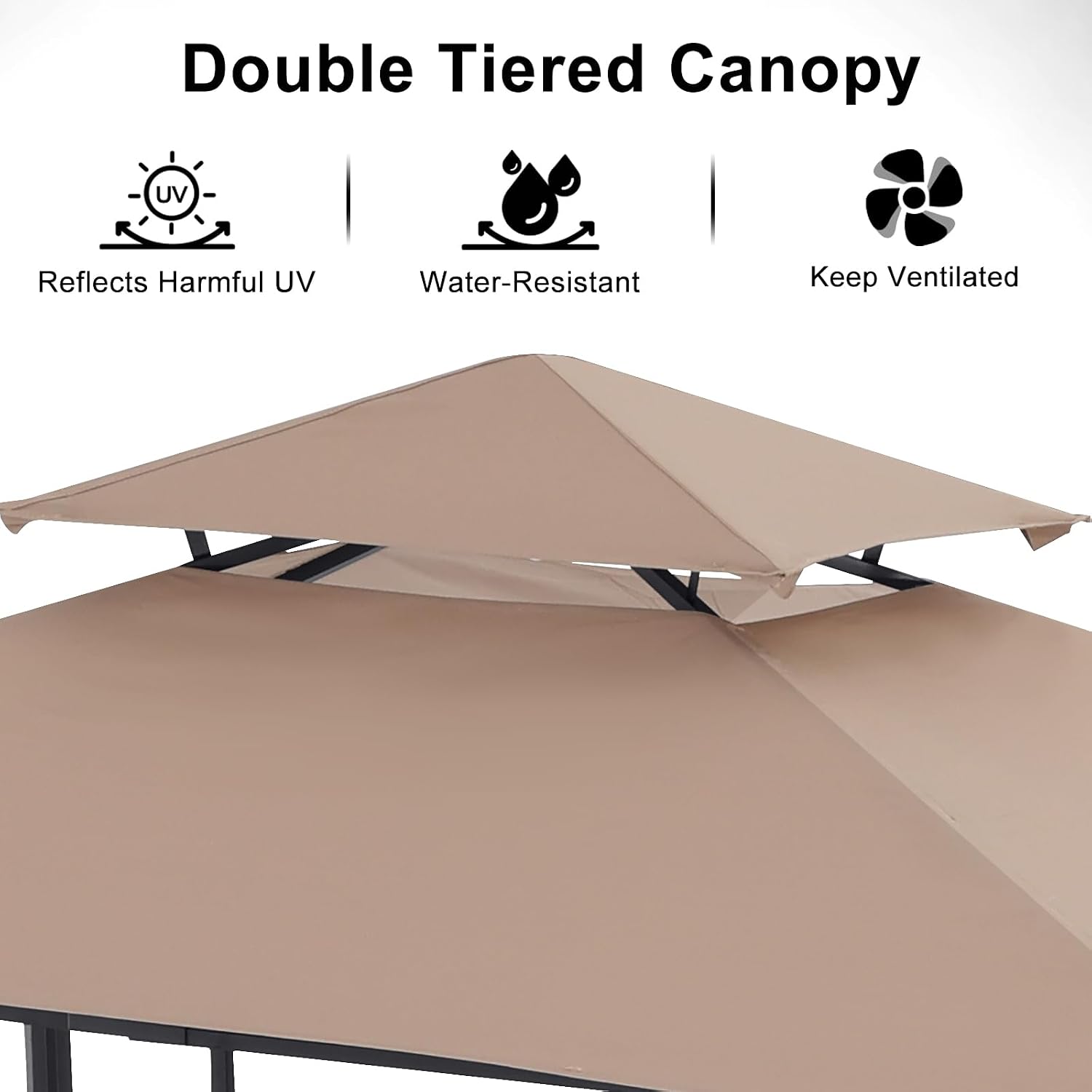 ABCCANOPY Grill Gazebo with 3 Side Awnings - 14x5 Outdoor BBQ Canopy Shelter with 2 Led Lights for Patio Backyard Grilling (Khaki)