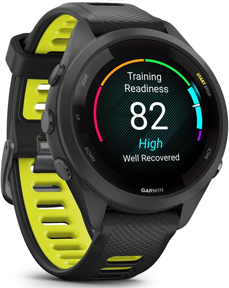 Garmin 010-02810-03 Forerunner 265S GPS Smartwatch Black/Amp Yellow Bundle with Deco Essentials Exclusive 26 Month CPS Enhanced Protection Pack