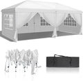 VINGLI 10x20 ft Pop Up Canopy Tent with 6 Sidewalls with Carry Bag, Outdoor Gazebo Shelter, Patio Event Tent Outdoor Canopy Commercial Canopy(White)