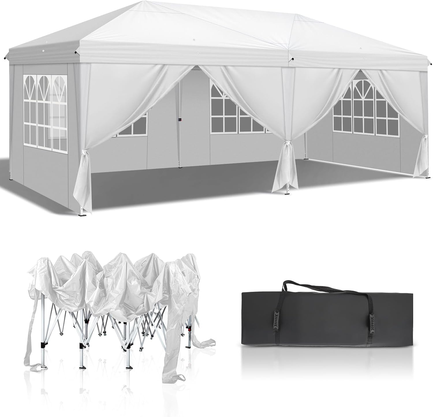 VINGLI 10x20 ft Pop Up Canopy Tent with 6 Sidewalls with Carry Bag, Outdoor Gazebo Shelter, Patio Event Tent Outdoor Canopy Commercial Canopy(White)