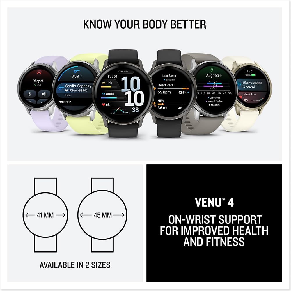 Garmin 010-03014-00 Venu 4, 45 mm Health & Fitness GPS Smartwatch, Slate with Black Silicone Band Bundle with Deco Essentials Exclusive 26 Month CPS Enhanced Protection Pack