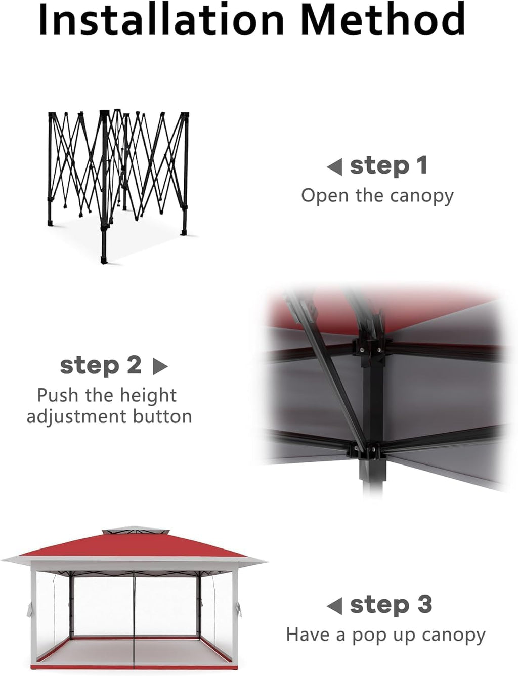 13x13ft Pop Up Gazebo, Outdoor Canopy Tent with Mosquito Netting, Heavy Duty Party Tent Shelter with Waterproof and Ultraviolet Double Roof for Backyard, Garden, Lawn and Deck (Red)