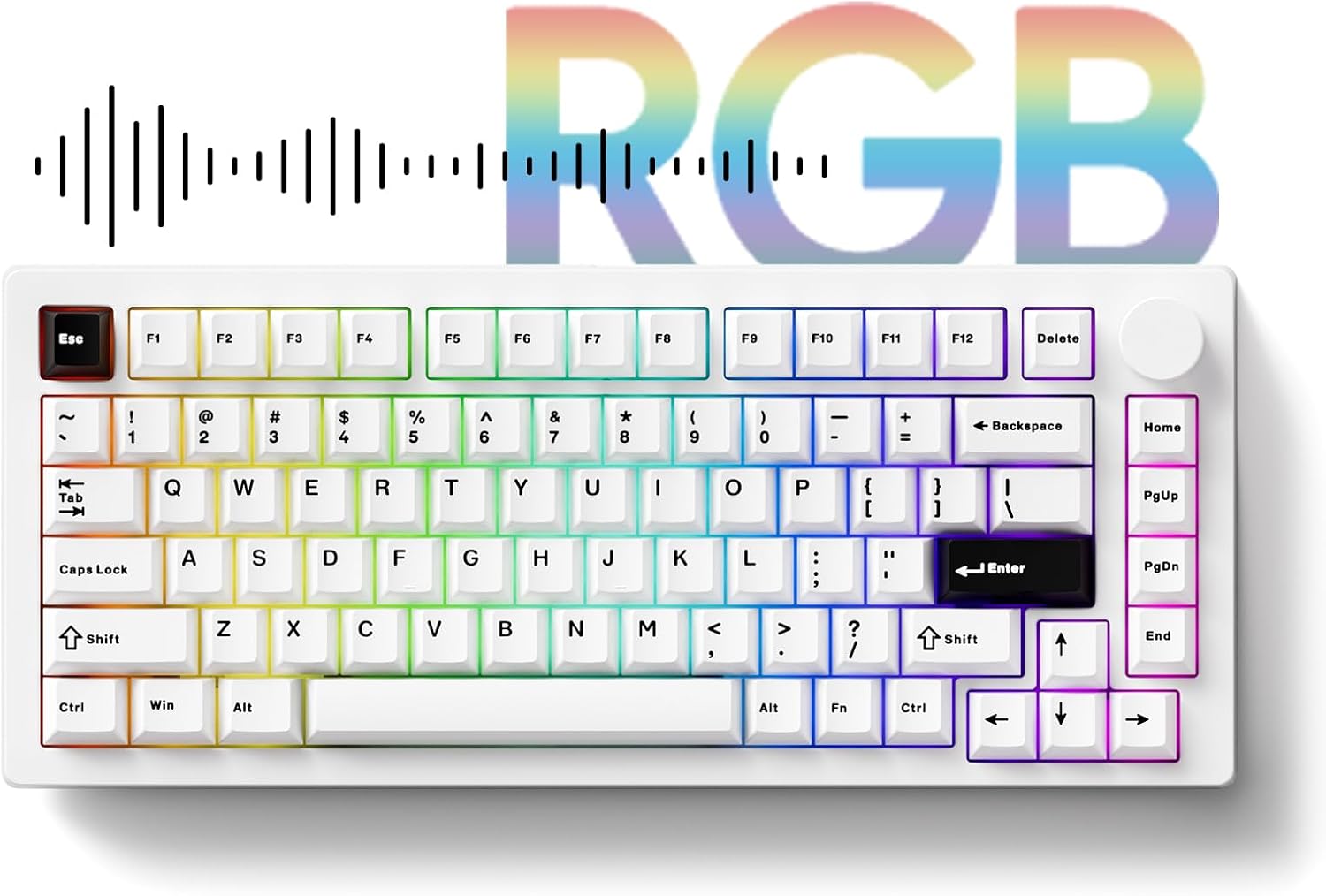 MONSGEEK M1 V5 Aluminum Mechanical Keyboard 75% Quick Release Gaming Keyboard Blcak on White with Knob 8000 mAh RGB Hot-swappable Pre-lubed Cilantro Switch