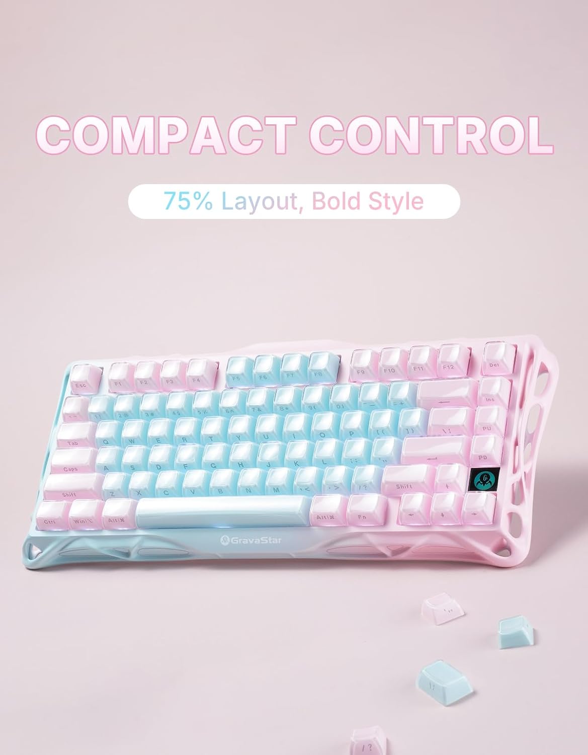 GravaStar Mercury K1 Lite 75% Gaming Keyboard, 2.4GHz/BT/Wired Tri-Mode Wireless Keyboard, Gasket Hot Swappable Mechanical Keyboard, Pre-lubed Linear Switches, Jelly Keycaps, RGB Backlit (Aurora Mist)