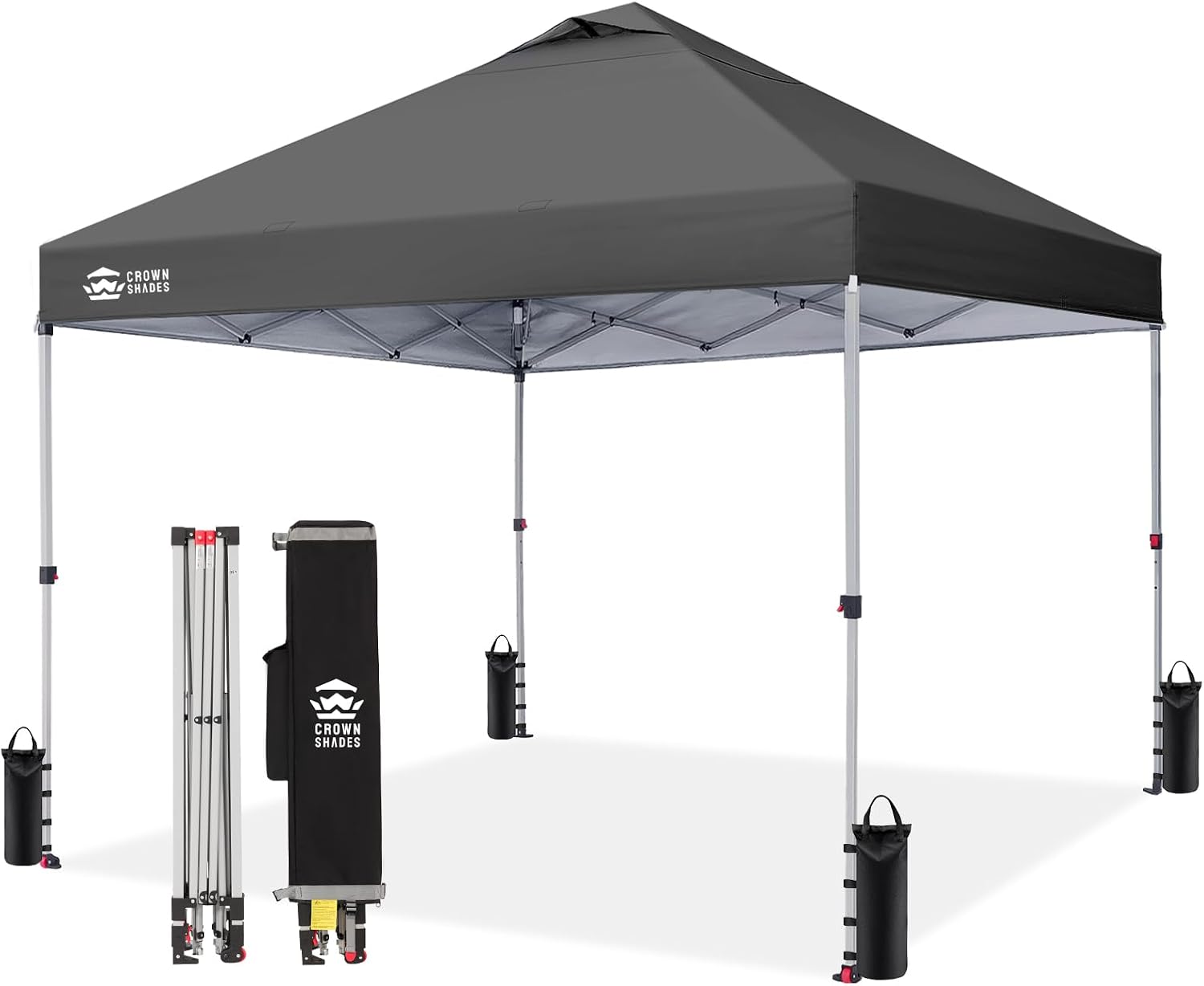CROWN SHADES 10x10 Pop Up Canopy - Beach Tent with One Push Setup - Easy Outdoor Sun Shade Shelter for Events, Parties - Gazebo with STO-N-Go Cover Bag, Silver Coated Top,Light Gray