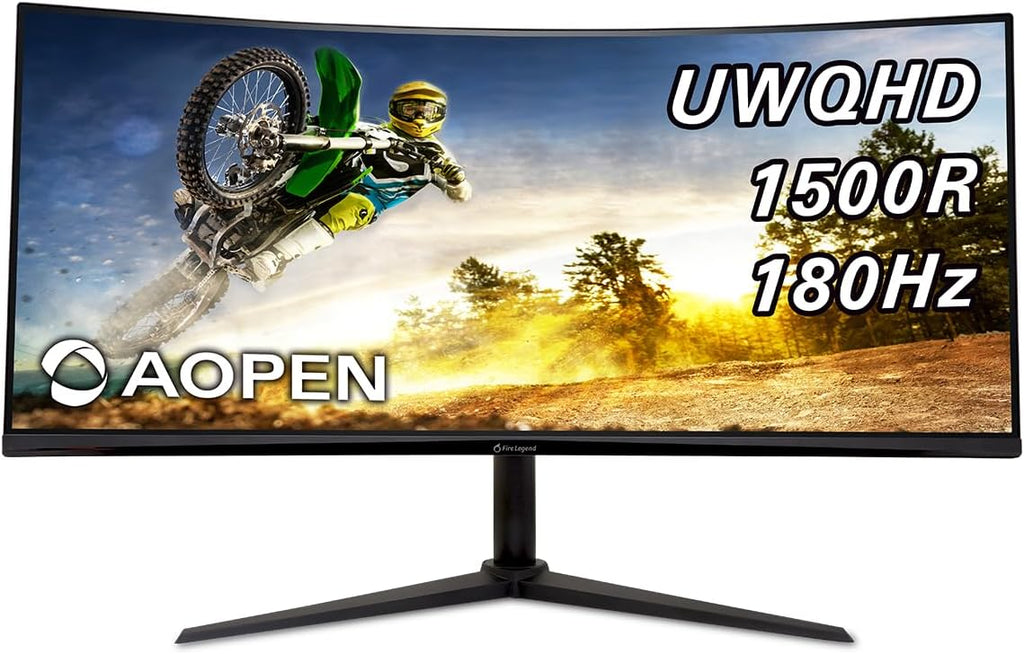 AOPEN by Acer 34HC5CU S3bmiiphx 34' QHD 3440 x 1440 21:9 Curved Gaming Monitor | AMD FreeSync Premium | Up to 180Hz | 1ms TVR | Tilt & Height Adjustable | VESA Mountable | 1 x DP 1.4 & 2 x HDMI 2.0